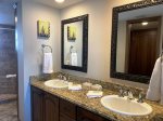 Large double vanity granite his and her sinks